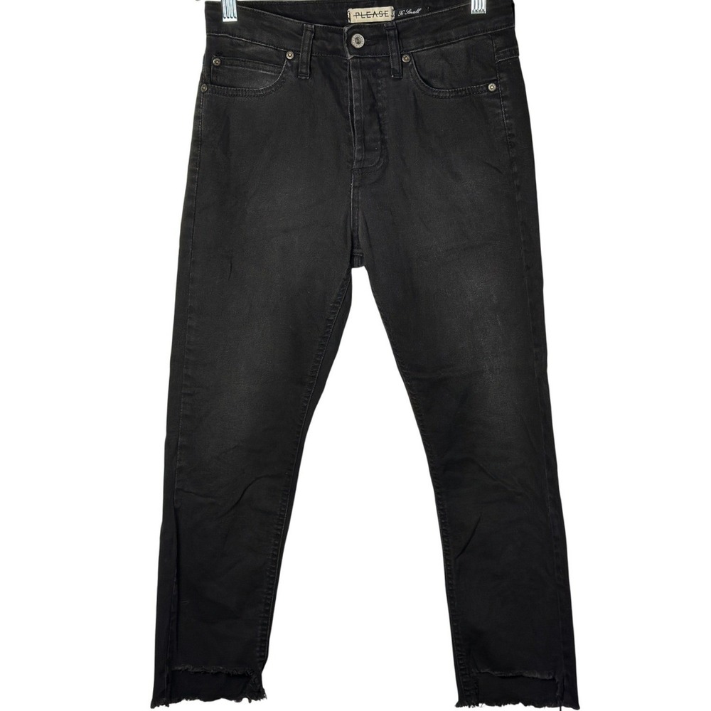 Please Jeans Women Black High Rise Slim Taper Raw Step Hem Fall Italian Made XS